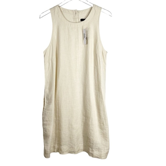 J.CREW Ivory Linen Sleeveless Shift Dress Size Petite Large - Picture 2 of 9